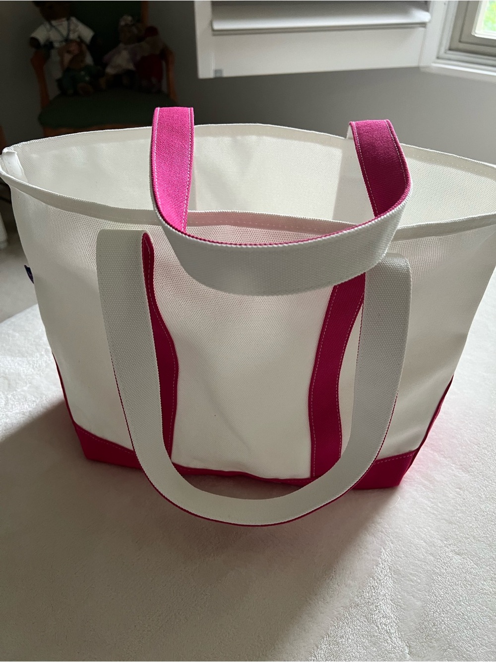 White and Pink Canvas Tote Bag